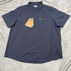 Fjallraven Ovik Travel S/S Shirt Mens 2XL Dark Navy Button Up Hemp Blend 87039